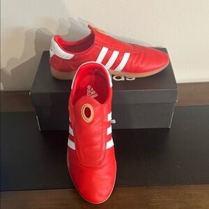 adidas Red Slip-On Sneakers with White Stripes Women’s 9